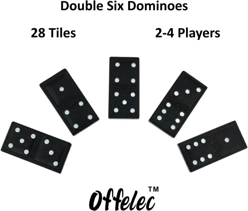 Offelec Wooden Double 6 Domino Set - 28 Tiles Black Dominoes for Kids, Adults, and Family Games Night | Ideal for 2-4 Players | Perfect for Classroom, Party, Travel, and Gifting | Classic Board Game - Image 3